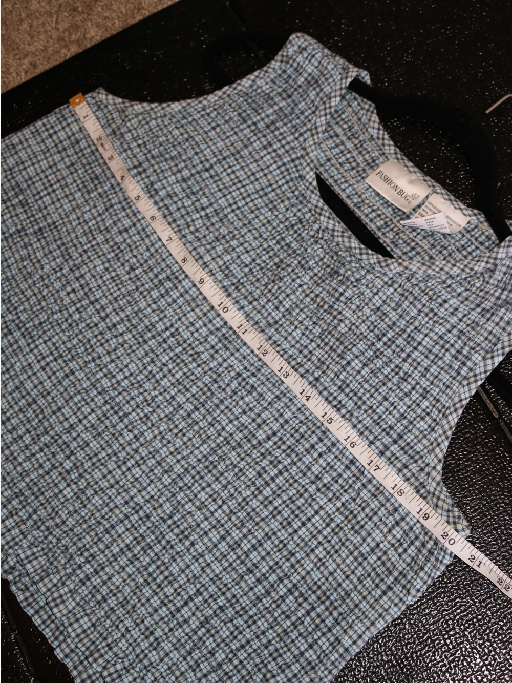 Vintage Fashion Bug Smocked Plaid Crop Top 100% Cotton Sky Blue Navy Yellow L - Picture 8 of 9